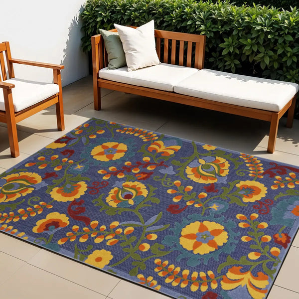 4' X 6' Blue Yellow And Green Indoor Outdoor Area Rug Homeroots Outdoor