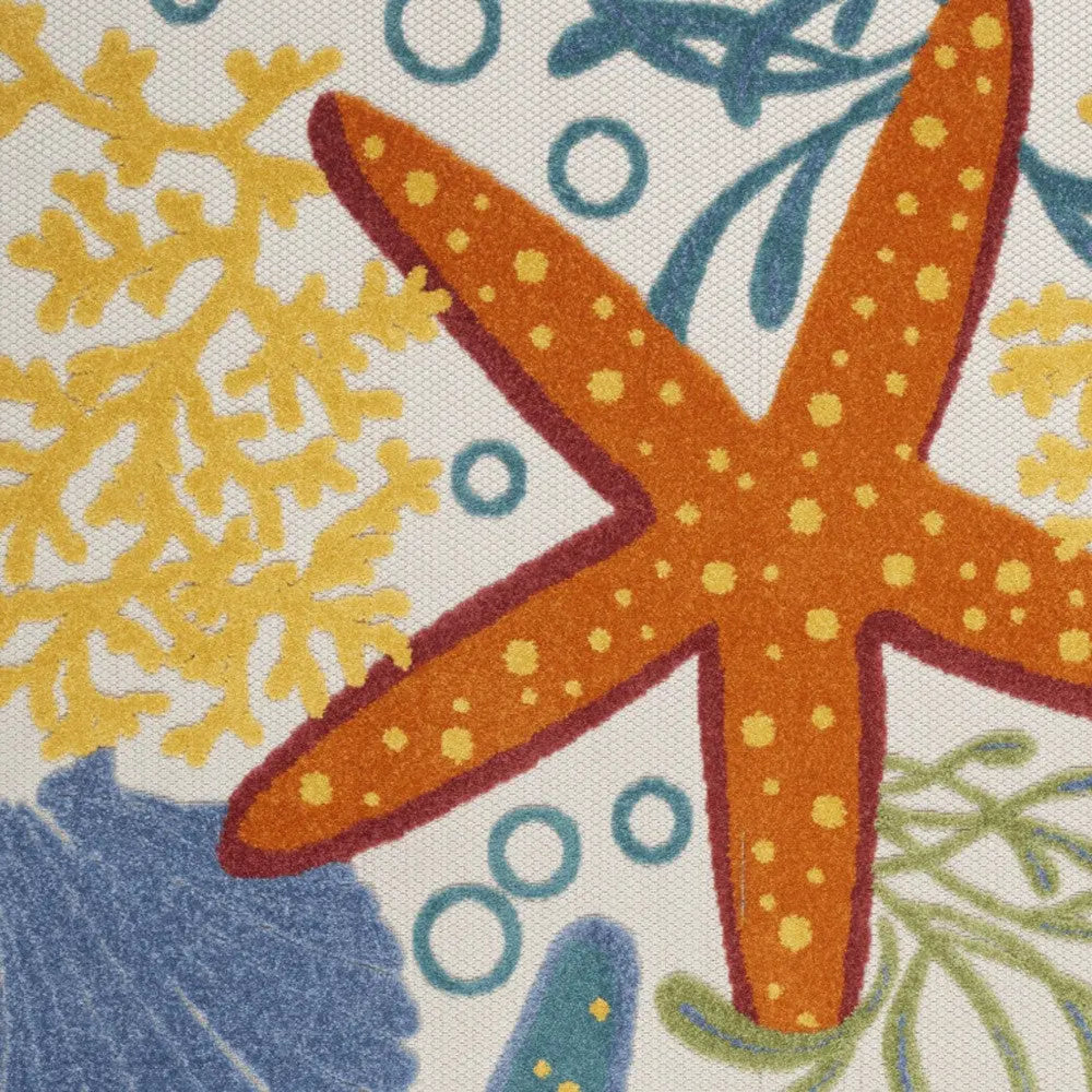 4' X 6' Blue Yellow And Orange Starfish Indoor Outdoor Area Rug Homeroots Outdoor