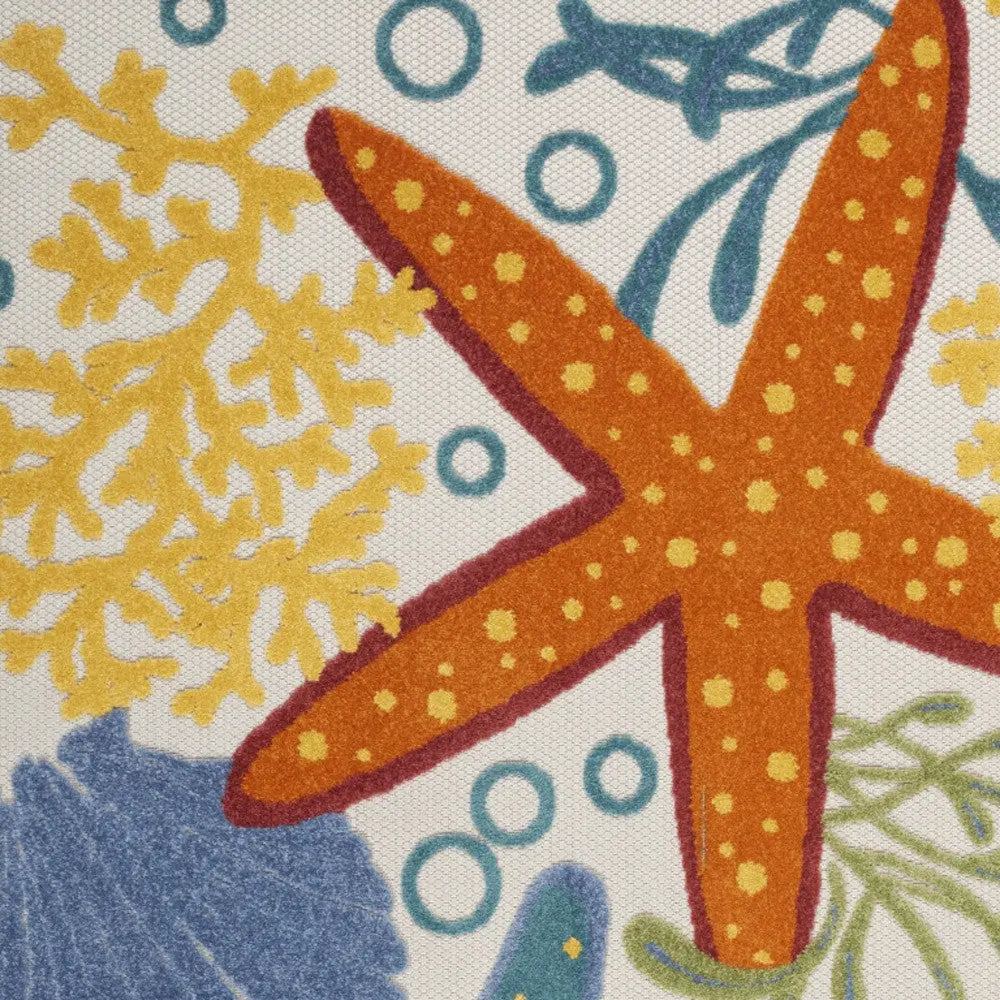 4' X 6' Blue Yellow And Orange Starfish Indoor Outdoor Area Rug Homeroots Outdoor