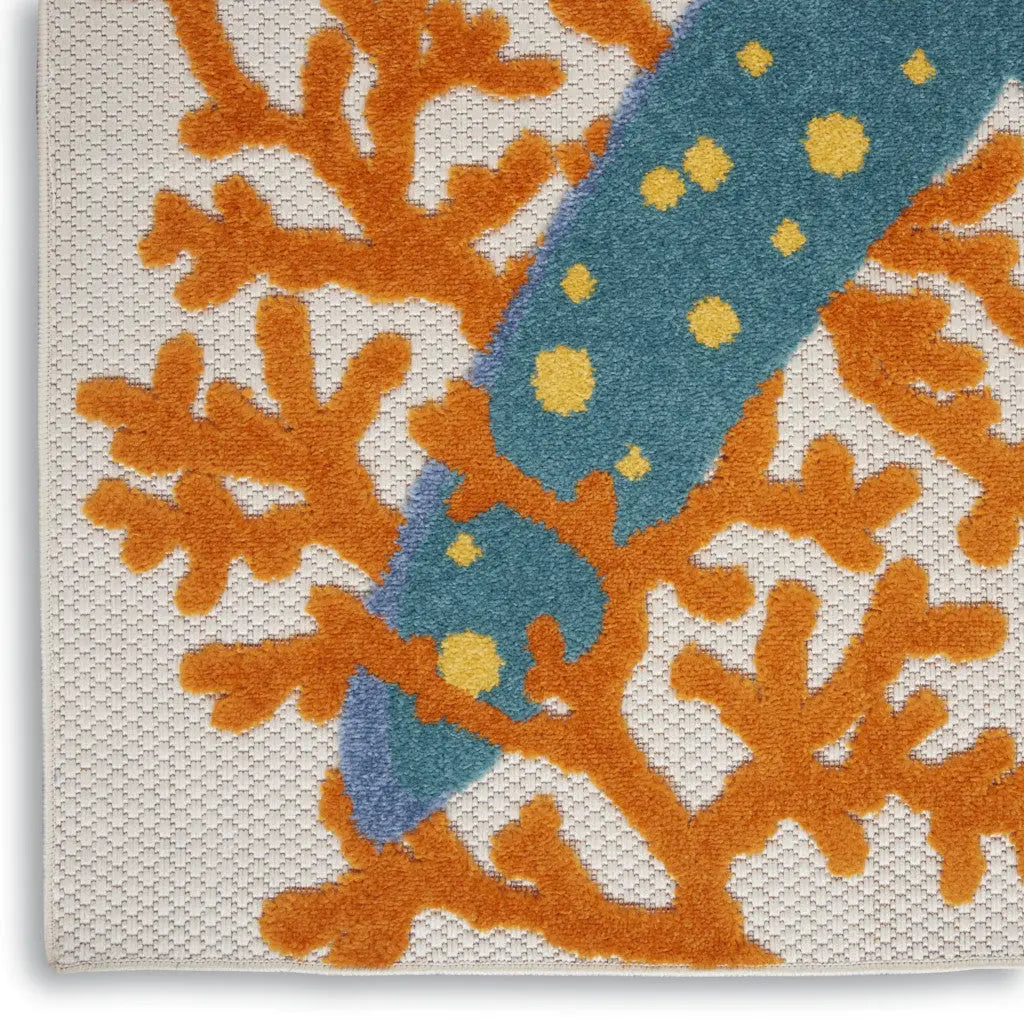 4' X 6' Blue Yellow And Orange Starfish Indoor Outdoor Area Rug Homeroots Outdoor