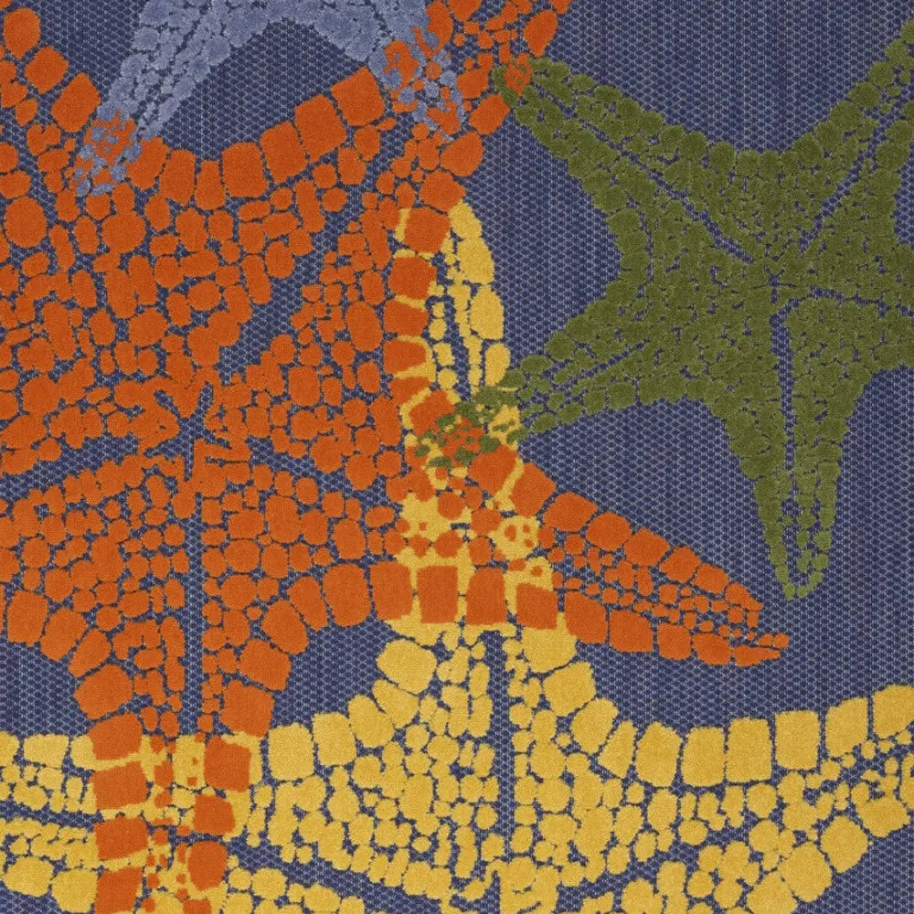 4' X 6' Blue Yellow And Orange Starfish Indoor Outdoor Area Rug Homeroots Outdoor