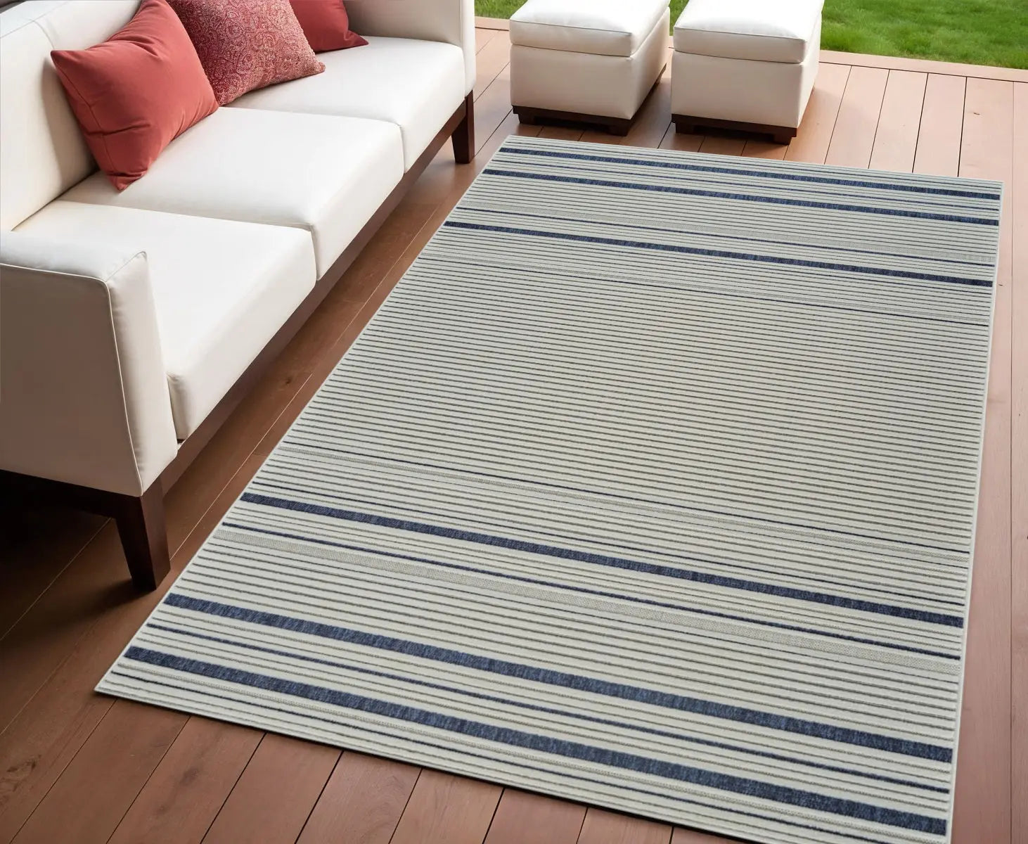 4' X 6' Blue and Cream Striped Distressed Indoor Outdoor Area Rug Homeroots Outdoor