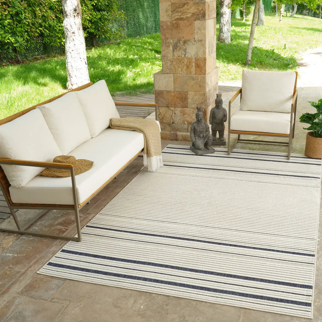 4' X 6' Blue and Cream Striped Distressed Indoor Outdoor Area Rug Homeroots Outdoor