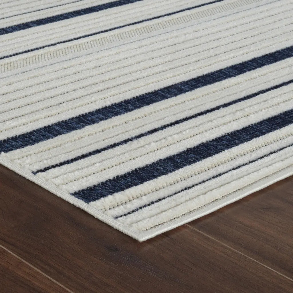 4' X 6' Blue and Cream Striped Distressed Indoor Outdoor Area Rug Homeroots Outdoor