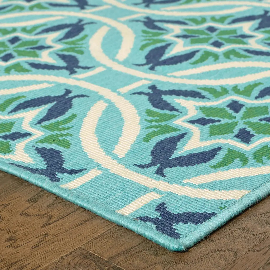 4' X 6' Blue and Green Geometric Stain Resistant Indoor Outdoor Area Rug Homeroots Outdoor