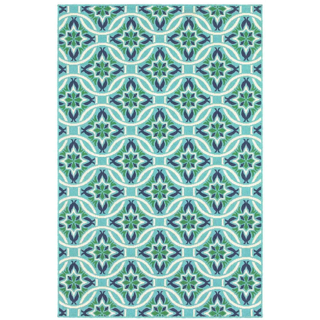 4' X 6' Blue and Green Geometric Stain Resistant Indoor Outdoor Area Rug Homeroots Outdoor