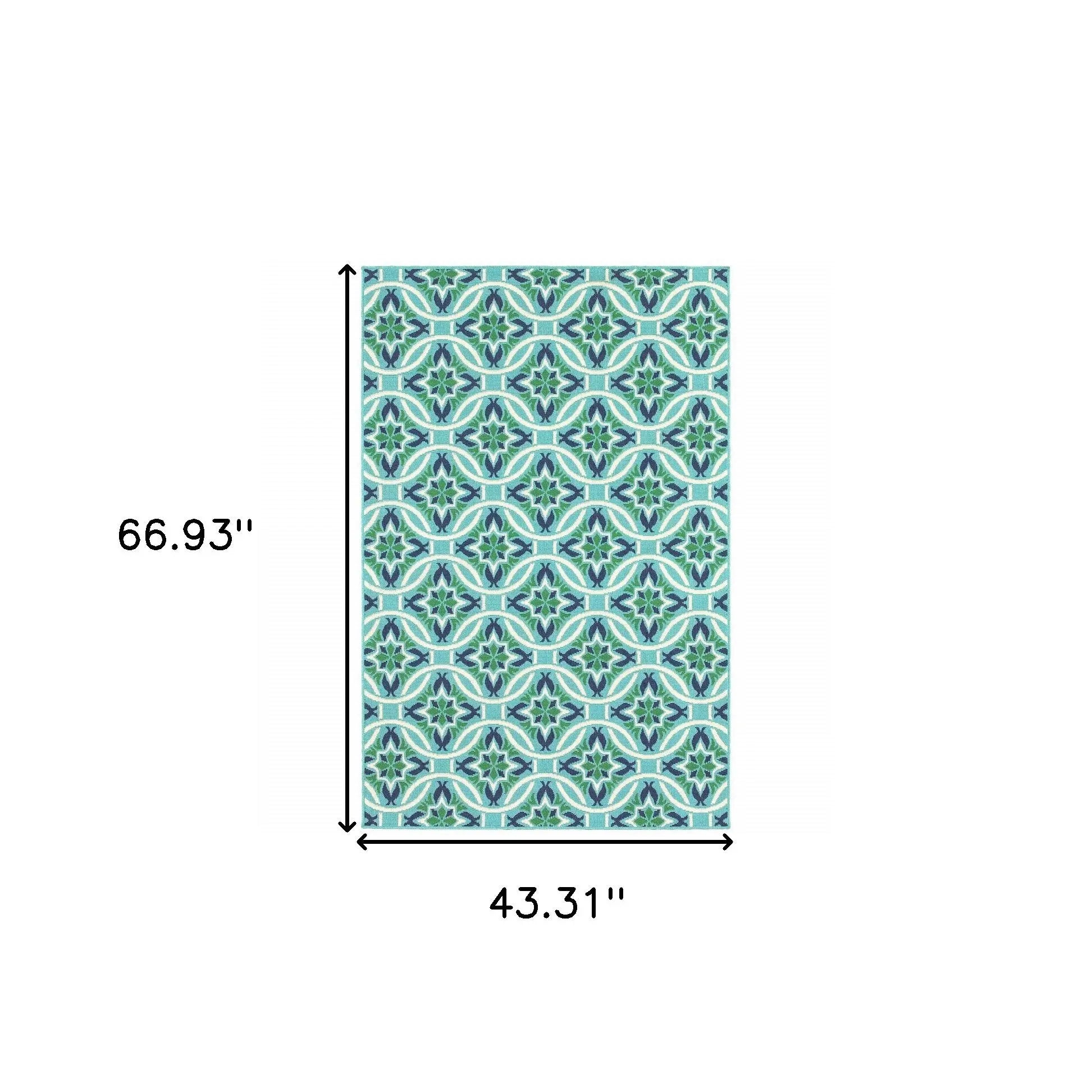 4' X 6' Blue and Green Geometric Stain Resistant Indoor Outdoor Area Rug Homeroots Outdoor
