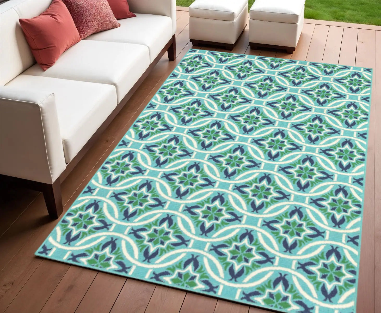 4' X 6' Blue and Green Geometric Stain Resistant Indoor Outdoor Area Rug Homeroots Outdoor