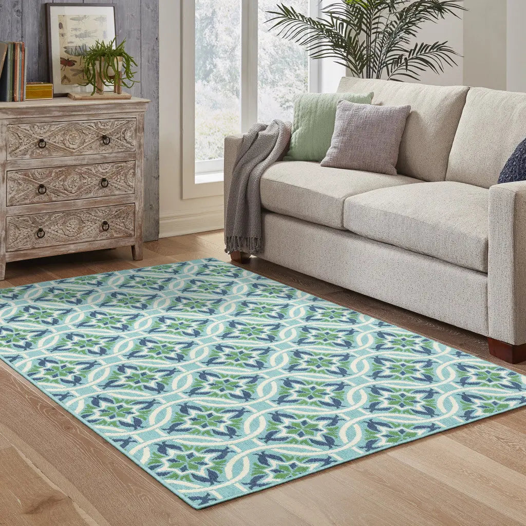 4' X 6' Blue and Green Geometric Stain Resistant Indoor Outdoor Area Rug Homeroots Outdoor