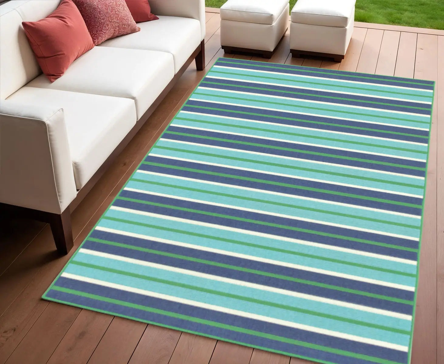 4' X 6' Blue and Green Geometric Stain Resistant Indoor Outdoor Area Rug Homeroots Outdoor