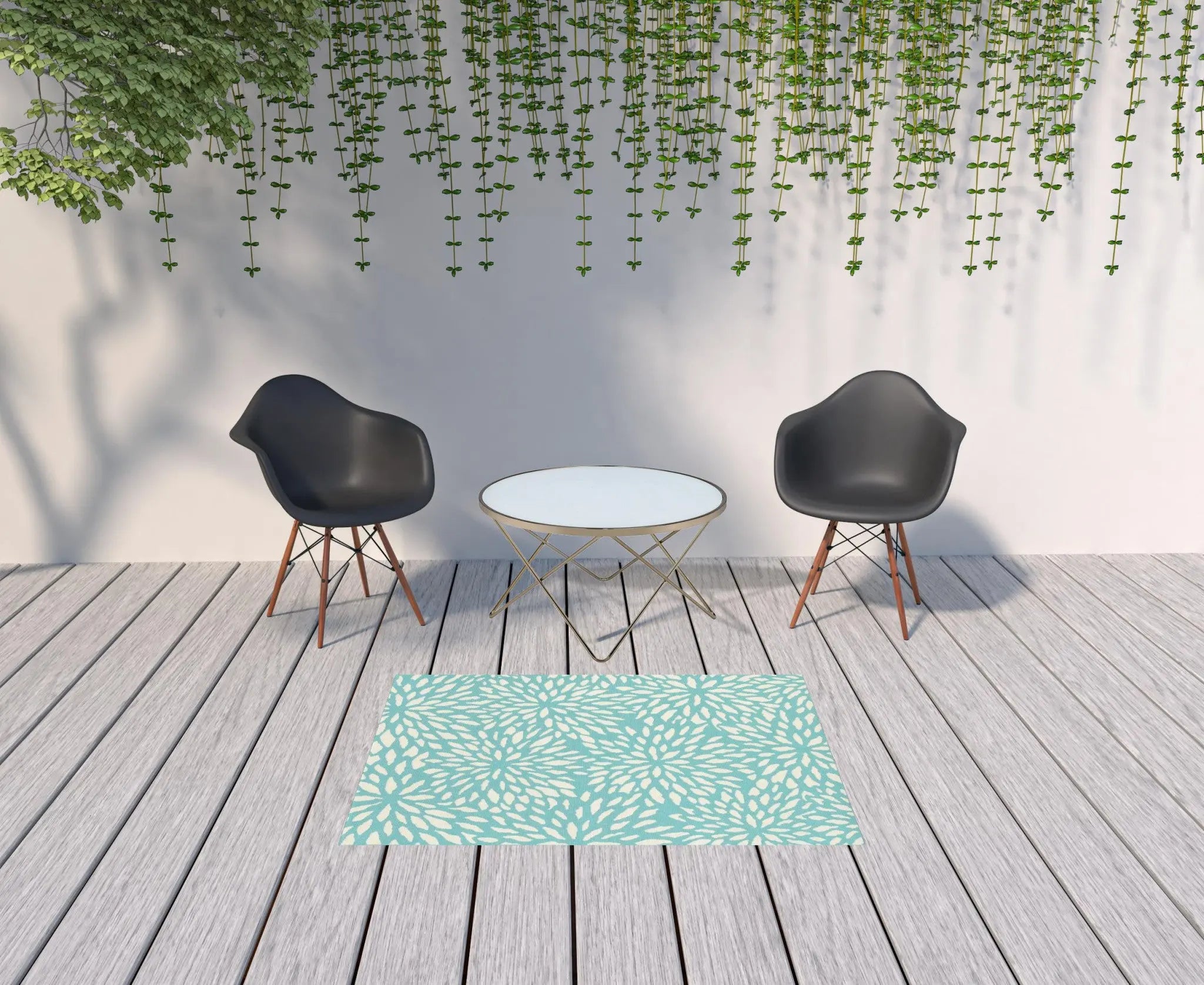 4' X 6' Blue and Ivory Floral Stain Resistant Indoor Outdoor Area Rug Homeroots Outdoor