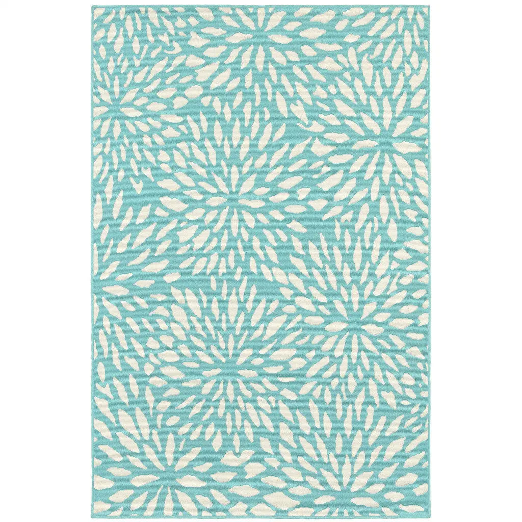 4' X 6' Blue and Ivory Floral Stain Resistant Indoor Outdoor Area Rug Homeroots Outdoor