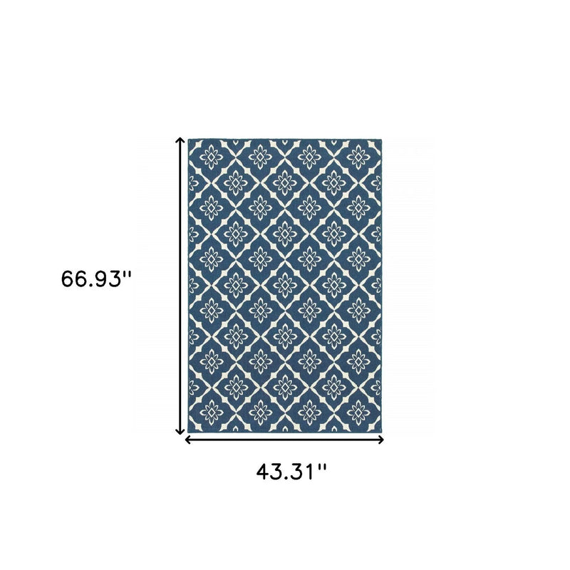 4' X 6' Blue and Ivory Floral Stain Resistant Indoor Outdoor Area Rug Homeroots Outdoor