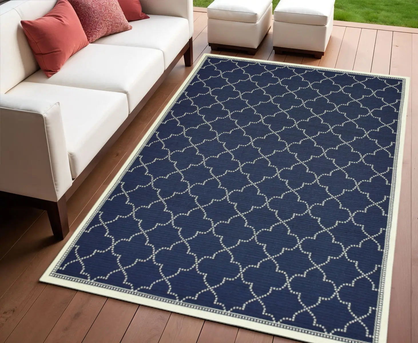 4' X 6' Blue and Ivory Geometric Stain Resistant Indoor Outdoor Area Rug Homeroots Outdoor