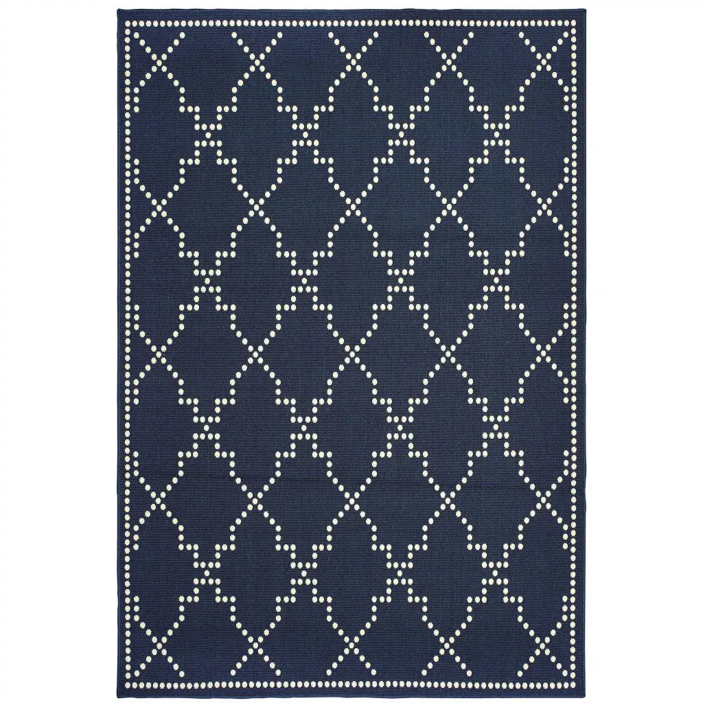 4' X 6' Blue and Ivory Geometric Stain Resistant Indoor Outdoor Area Rug Homeroots Outdoor