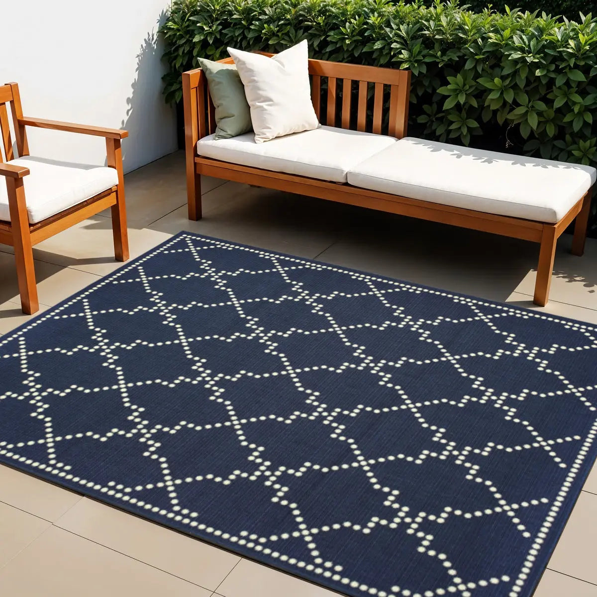 4' X 6' Blue and Ivory Geometric Stain Resistant Indoor Outdoor Area Rug Homeroots Outdoor