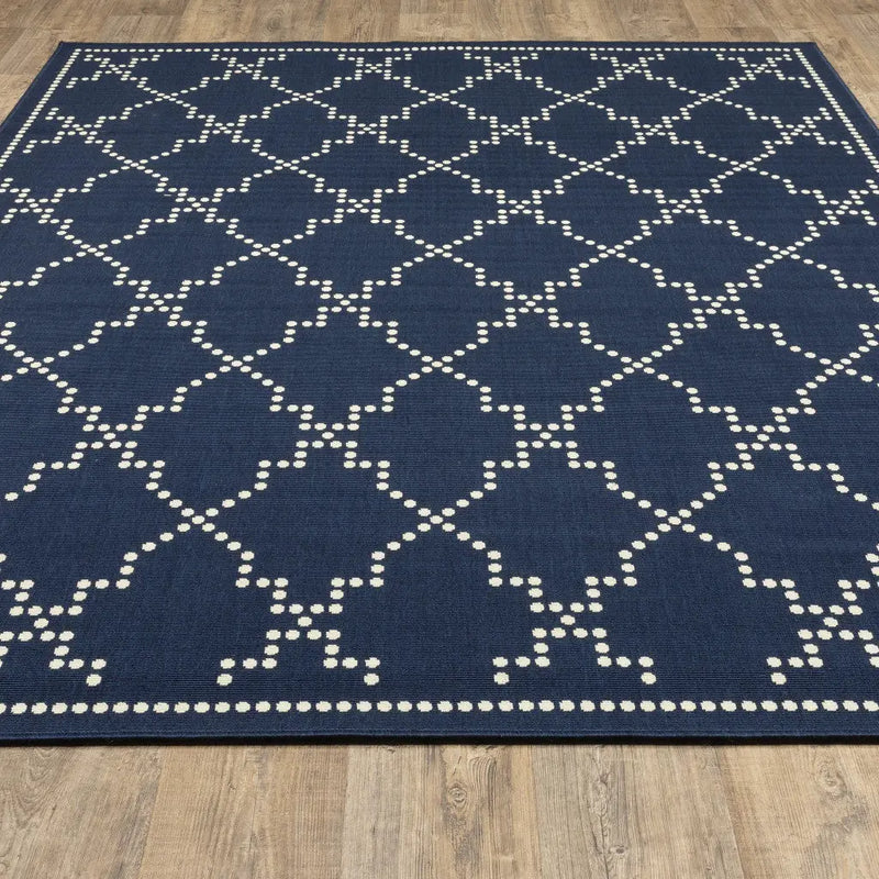 4' X 6' Blue and Ivory Geometric Stain Resistant Indoor Outdoor Area Rug Homeroots Outdoor