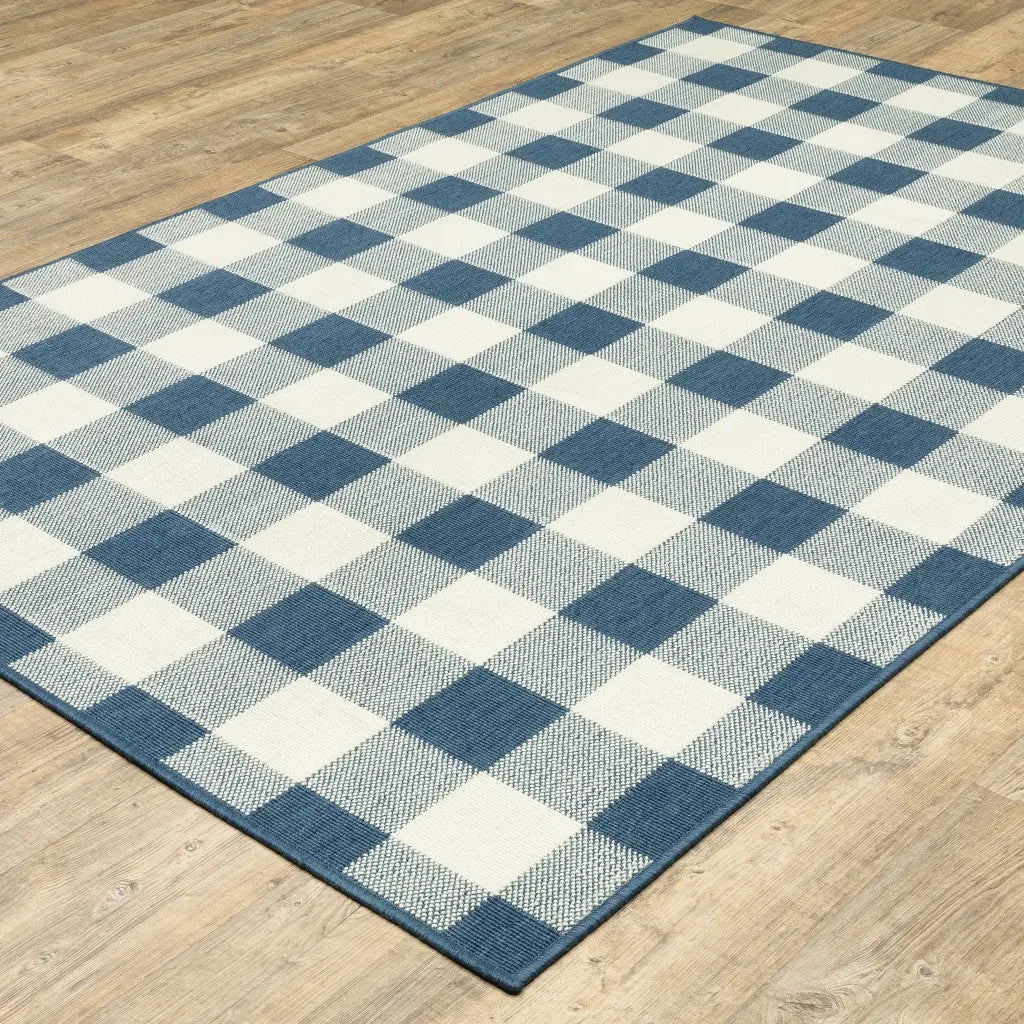 4' X 6' Blue and Ivory Geometric Stain Resistant Indoor Outdoor Area Rug Homeroots Outdoor