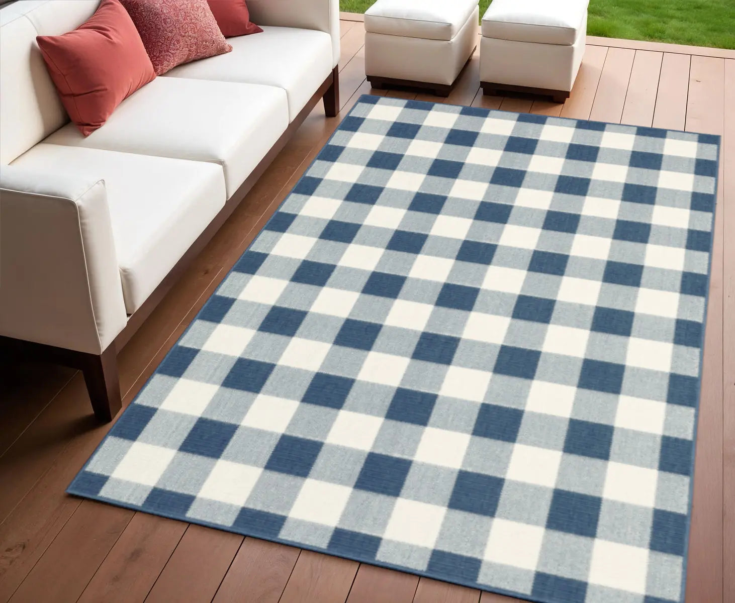 4' X 6' Blue and Ivory Geometric Stain Resistant Indoor Outdoor Area Rug Homeroots Outdoor