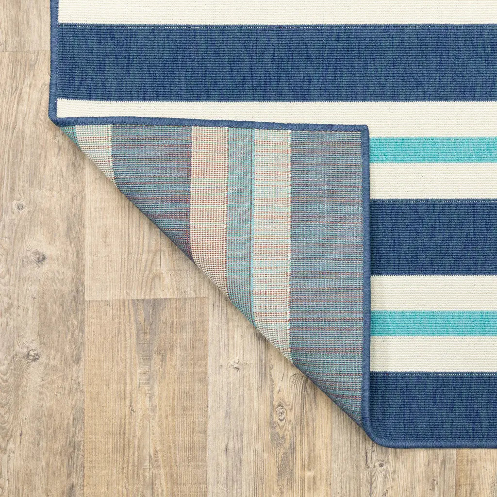 4' X 6' Blue and Ivory Geometric Stain Resistant Indoor Outdoor Area Rug Homeroots Outdoor