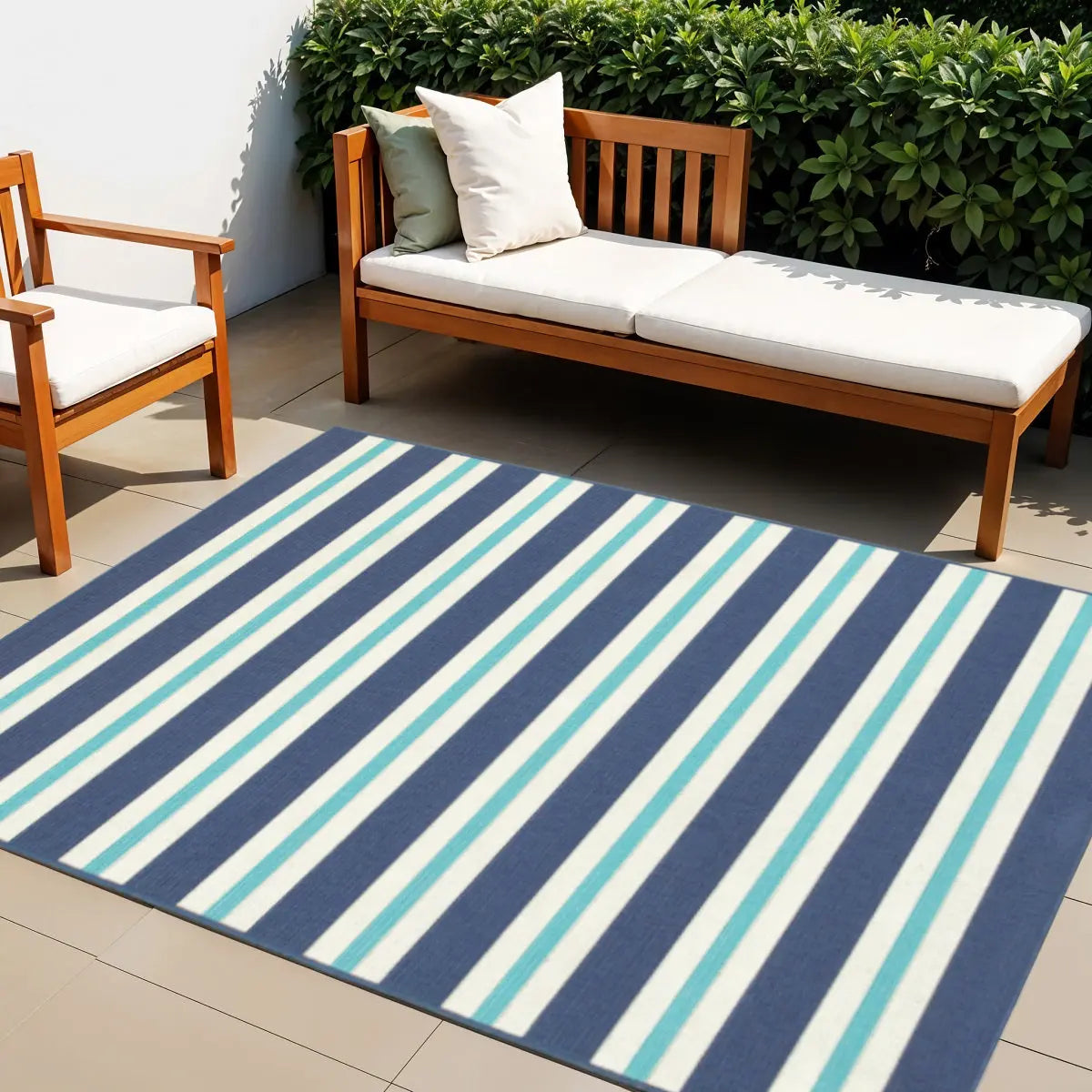 4' X 6' Blue and Ivory Geometric Stain Resistant Indoor Outdoor Area Rug Homeroots Outdoor