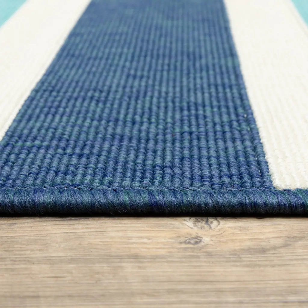 4' X 6' Blue and Ivory Geometric Stain Resistant Indoor Outdoor Area Rug Homeroots Outdoor