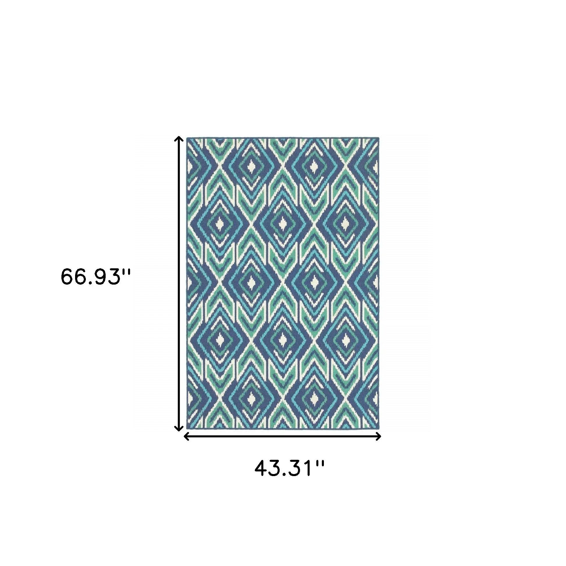 4' X 6' Blue and Ivory Geometric Stain Resistant Indoor Outdoor Area Rug Homeroots Outdoor