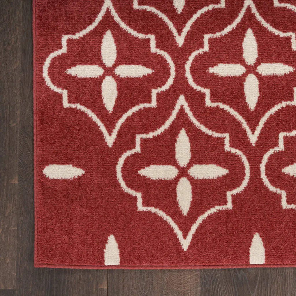 4' X 6' Brick Red And Ivory Geometric Indoor Outdoor Area Rug Homeroots Outdoor