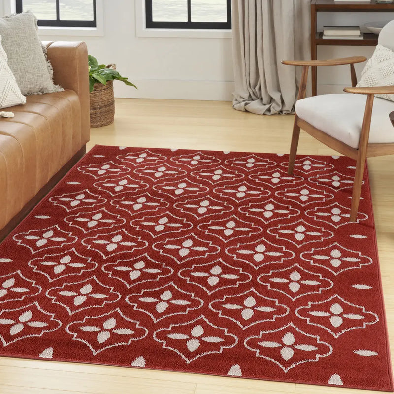 4' X 6' Brick Red And Ivory Geometric Indoor Outdoor Area Rug Homeroots Outdoor