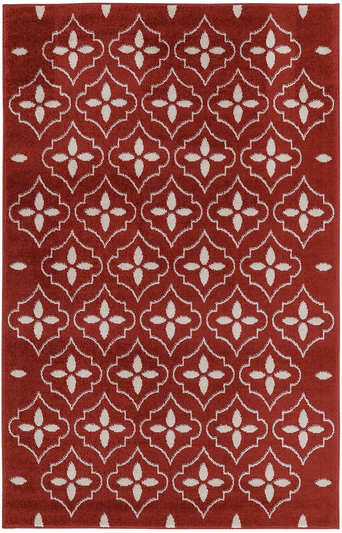 4' X 6' Brick Red And Ivory Geometric Indoor Outdoor Area Rug Homeroots Outdoor