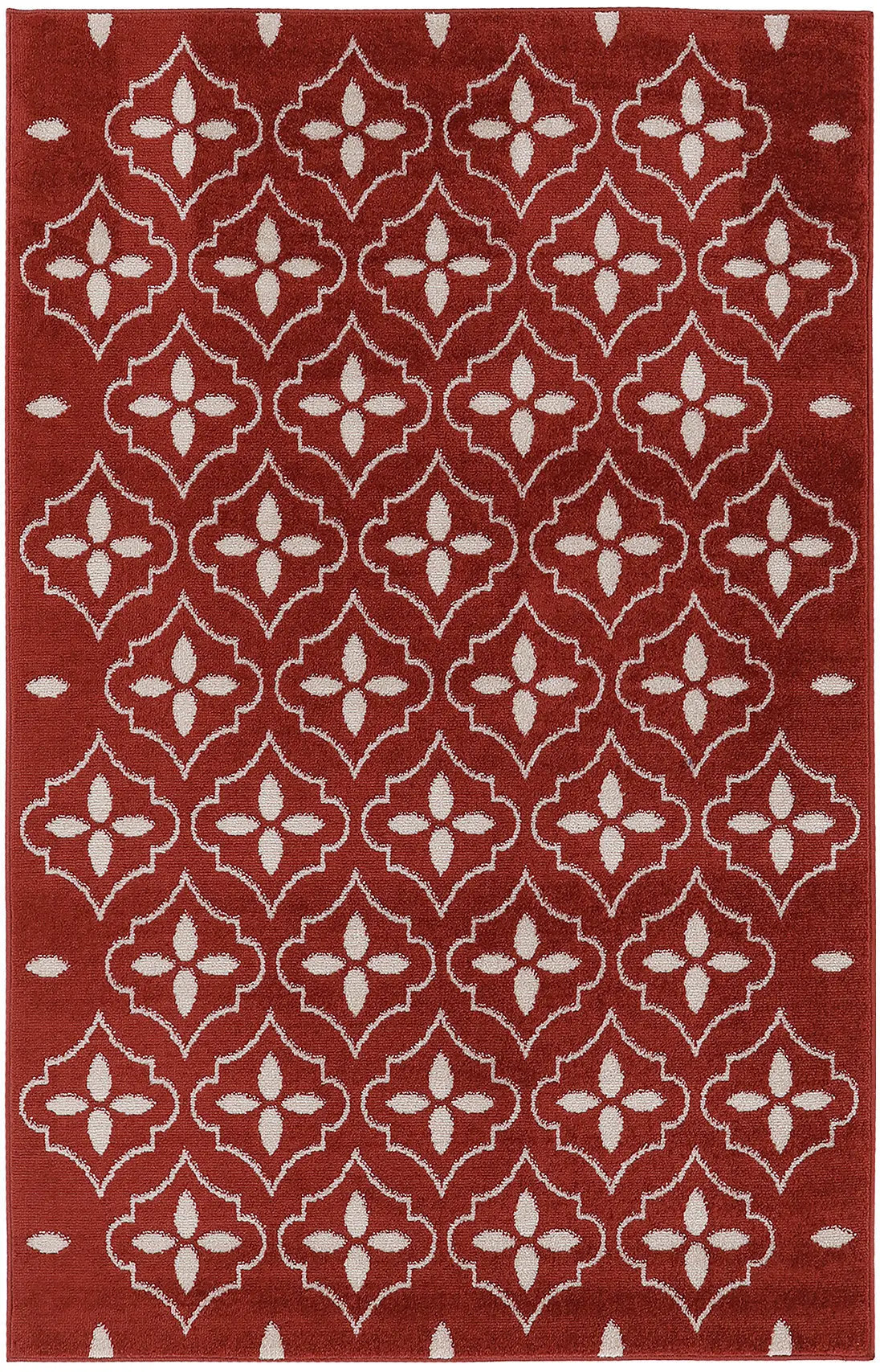 4' X 6' Brick Red And Ivory Geometric Indoor Outdoor Area Rug Homeroots Outdoor