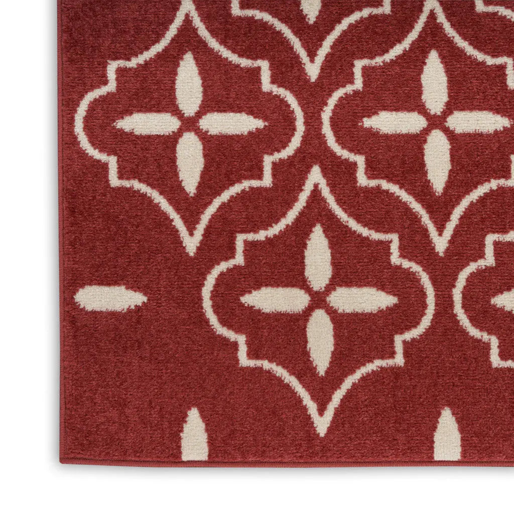 4' X 6' Brick Red And Ivory Geometric Indoor Outdoor Area Rug Homeroots Outdoor