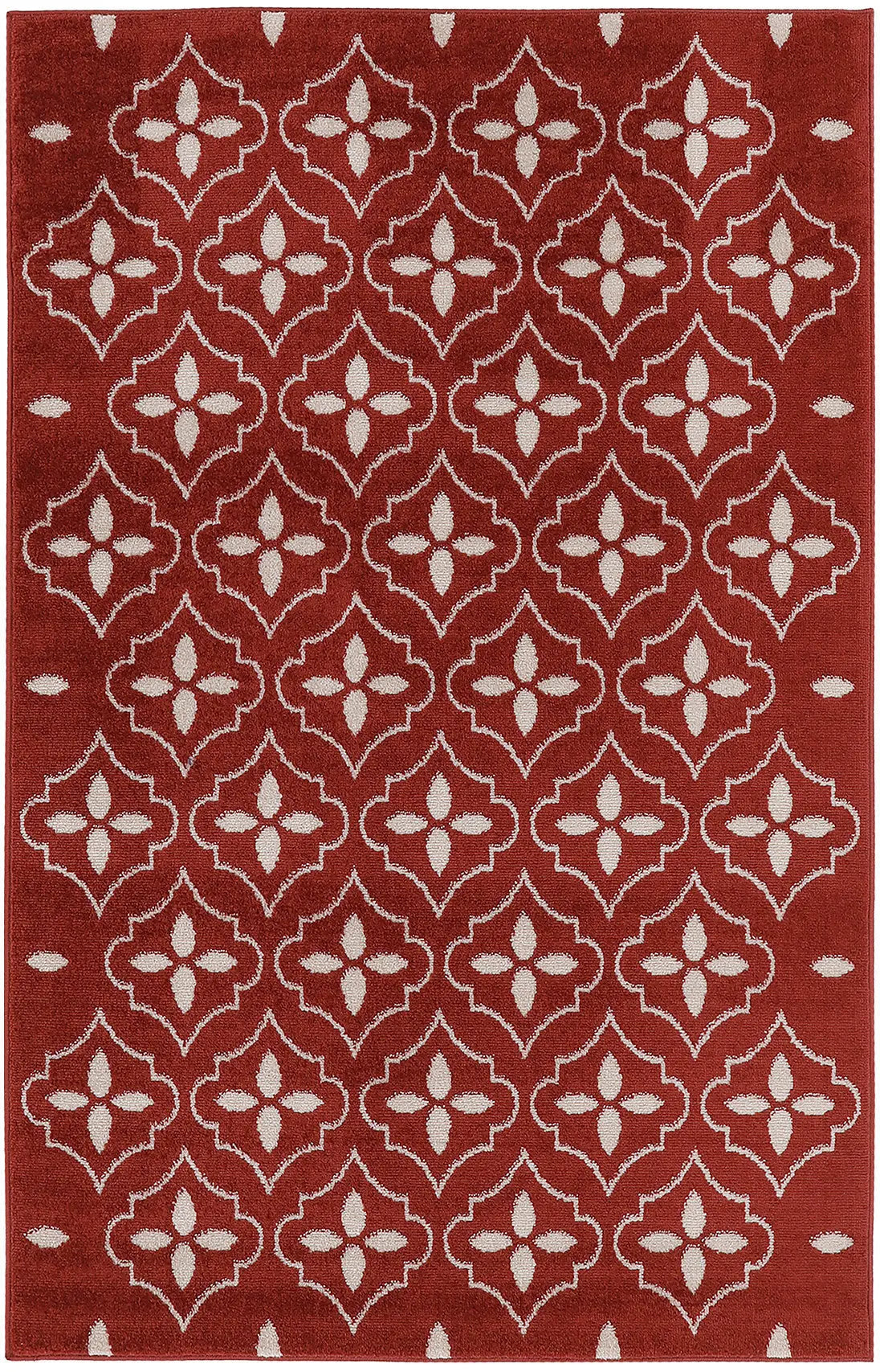 4' X 6' Brick Red And Ivory Geometric Indoor Outdoor Area Rug Homeroots Outdoor
