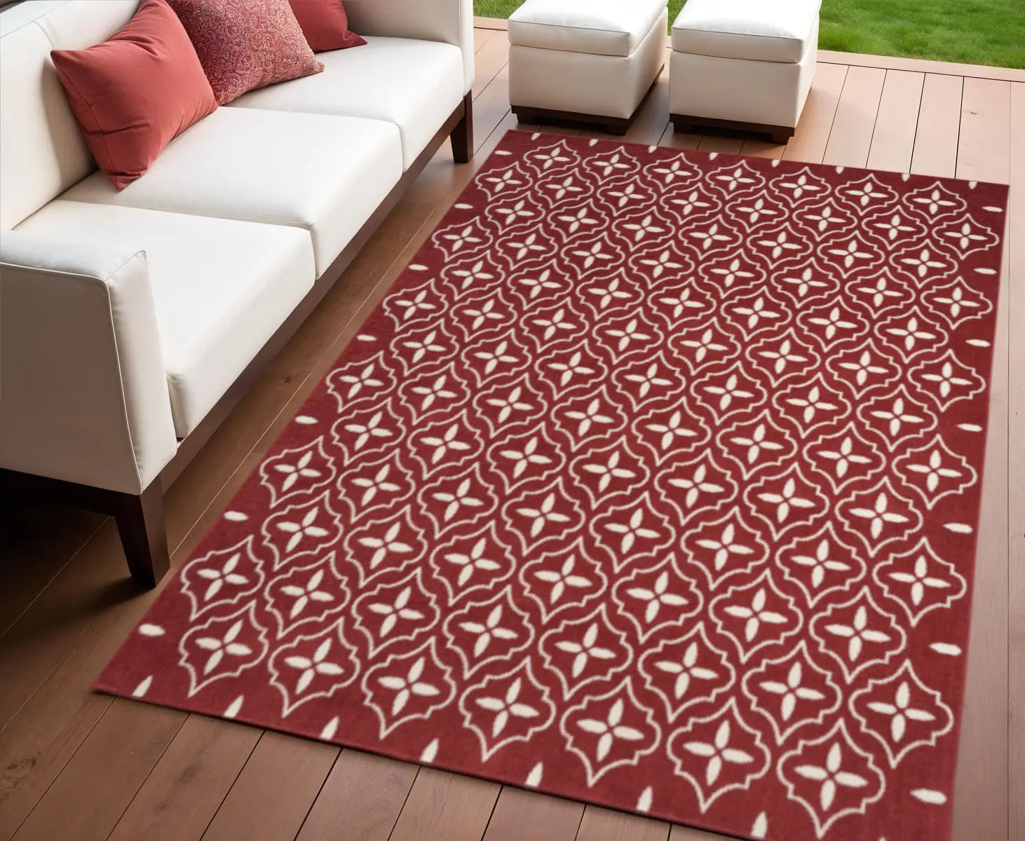 4' X 6' Brick Red And Ivory Geometric Indoor Outdoor Area Rug Homeroots Outdoor