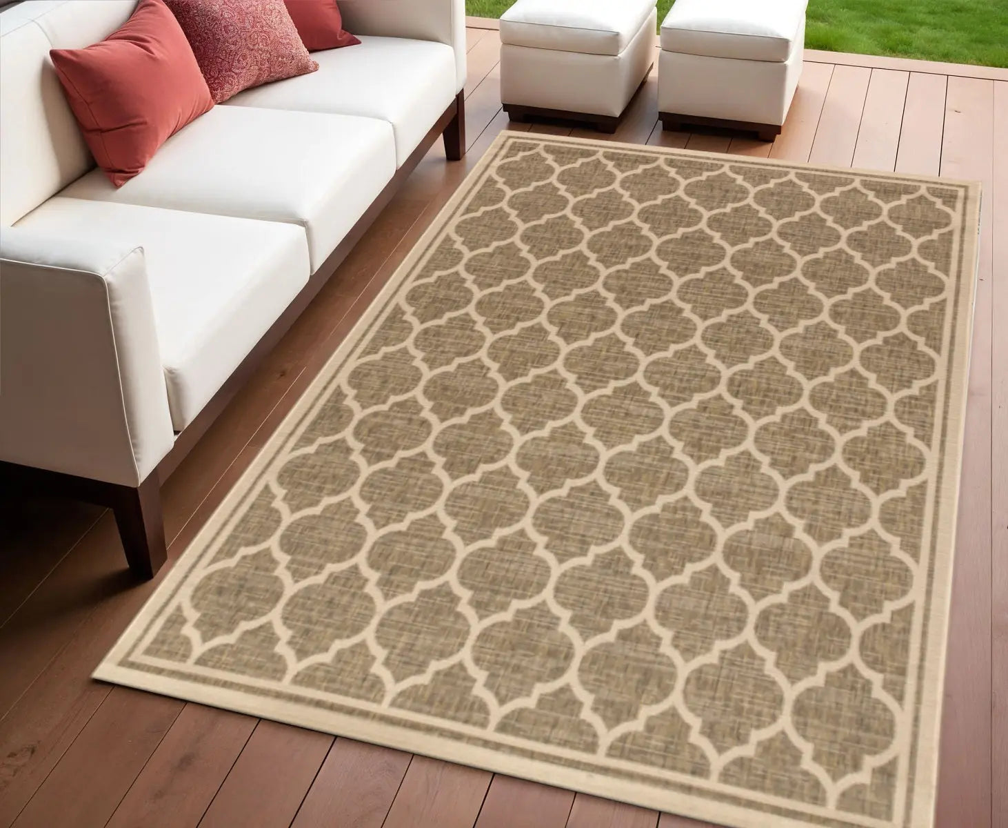 4' X 6' Brown And Beige Geometric Indoor Outdoor Area Rug Homeroots Outdoor