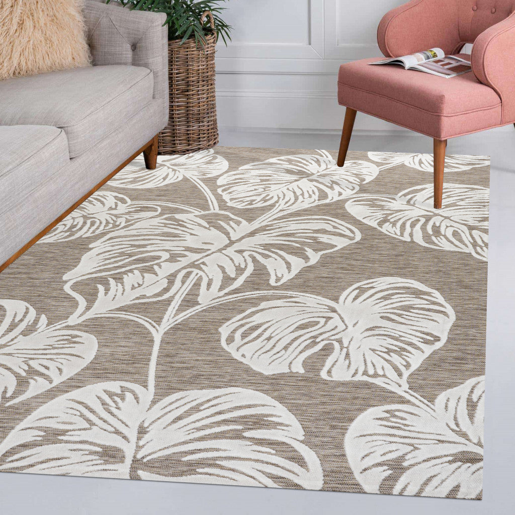 4' X 6' Brown And Ivory Floral Indoor Outdoor Area Rug - GreatEagleInc