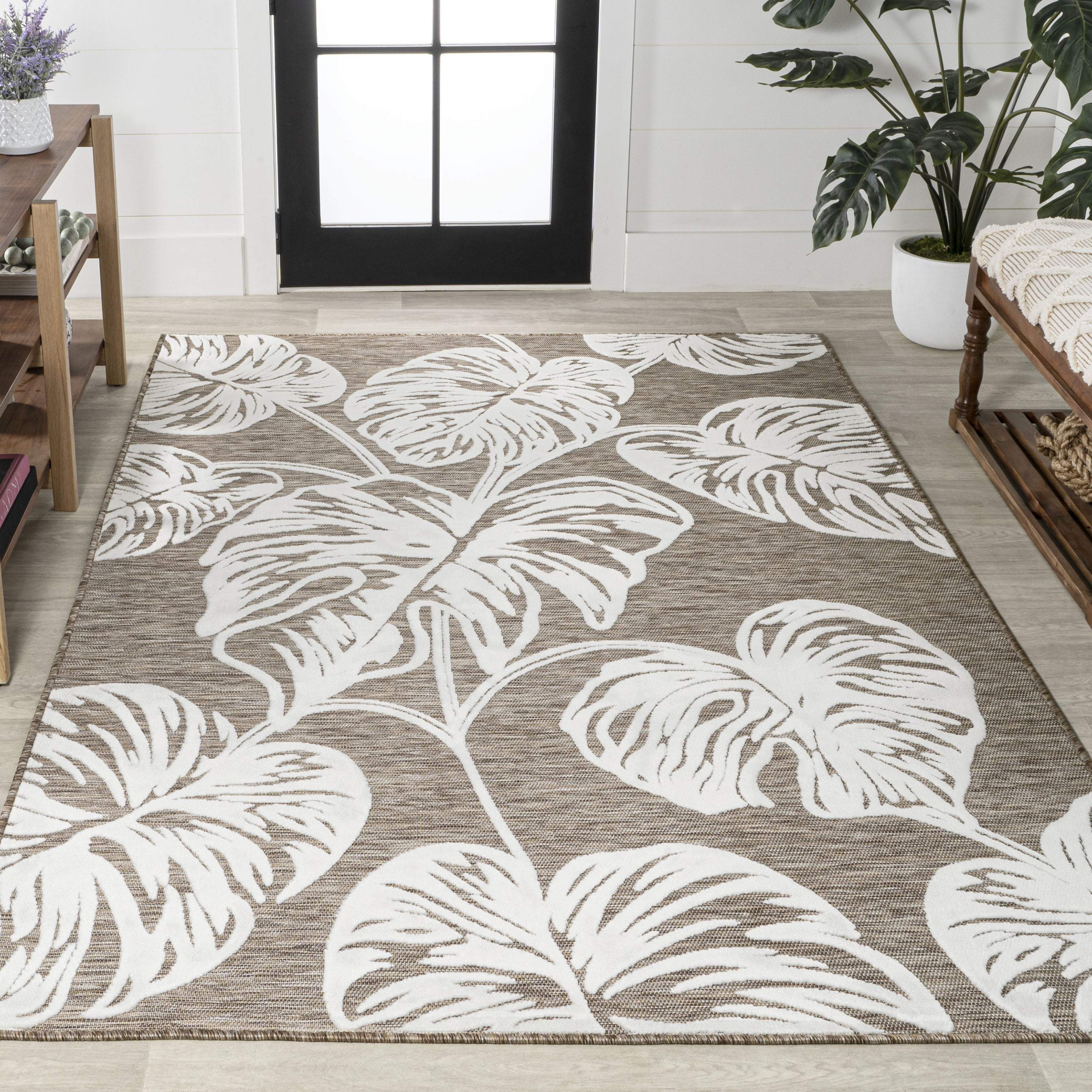 4' X 6' Brown And Ivory Floral Indoor Outdoor Area Rug - GreatEagleInc