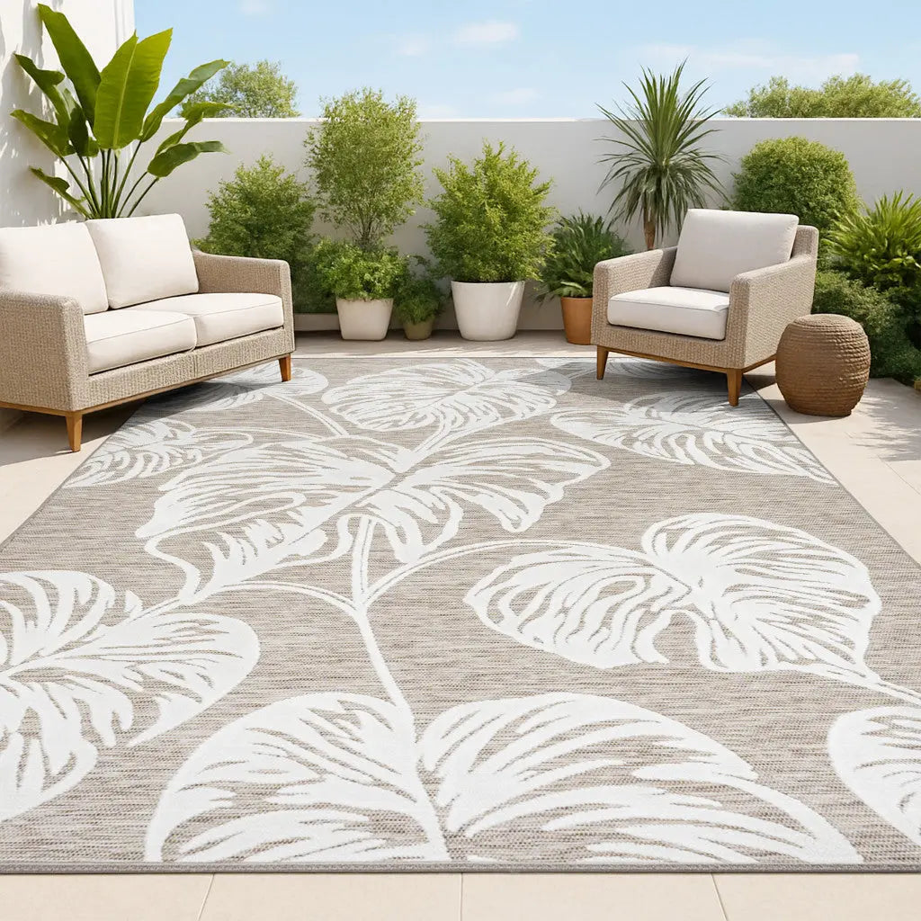 4' X 6' Brown And Ivory Floral Indoor Outdoor Area Rug - GreatEagleInc