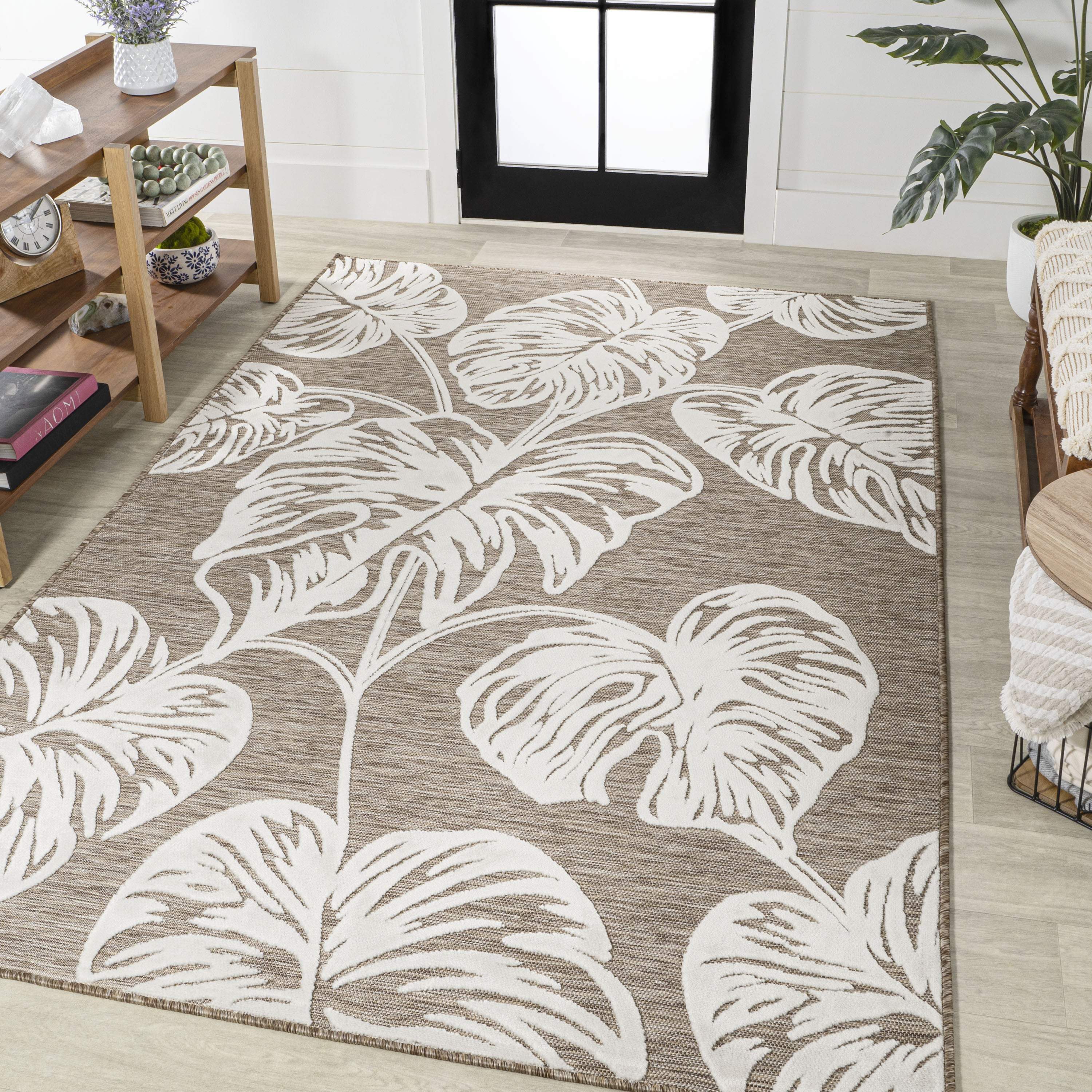 4' X 6' Brown And Ivory Floral Indoor Outdoor Area Rug - GreatEagleInc