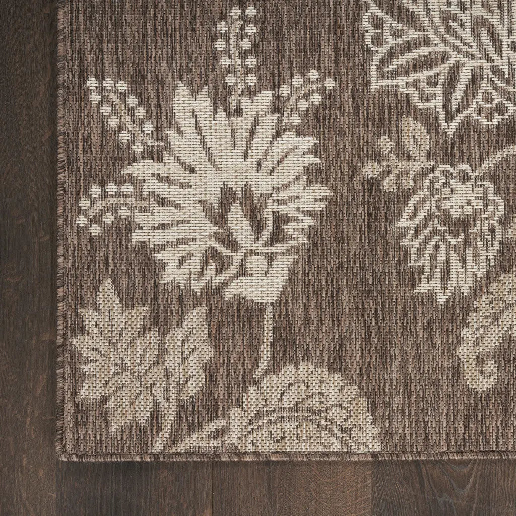 4' X 6' Brown And Ivory Floral Indoor Outdoor Area Rug Homeroots Outdoor