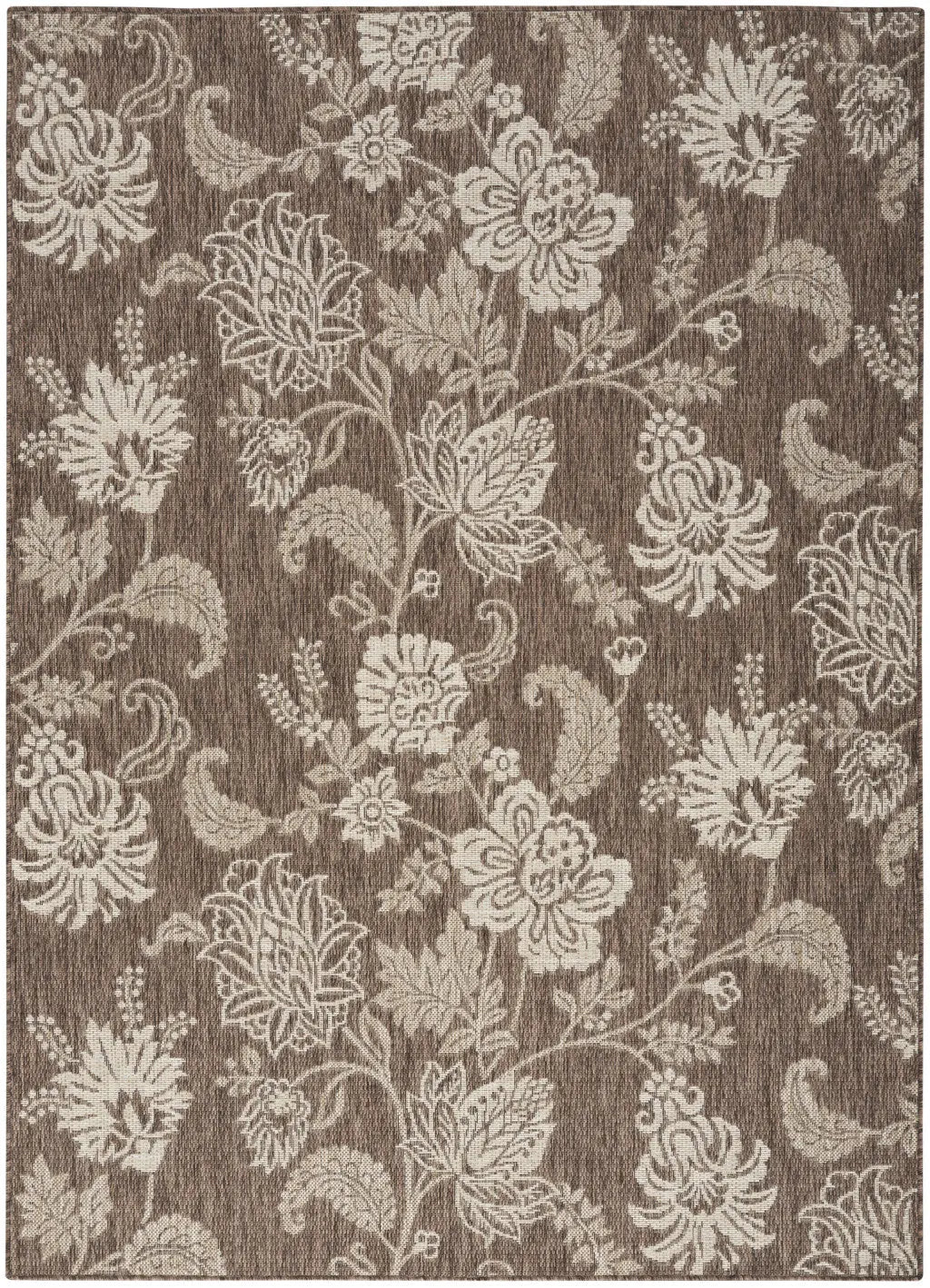 4' X 6' Brown And Ivory Floral Indoor Outdoor Area Rug Homeroots Outdoor