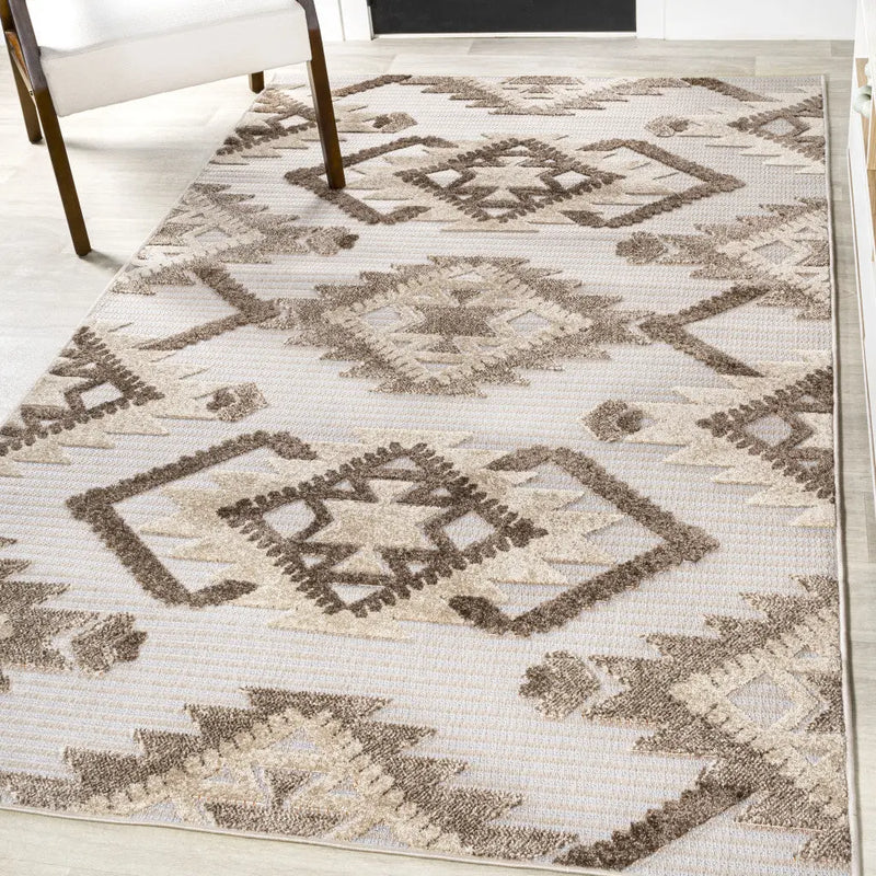 4' X 6' Brown And Ivory Moroccan Indoor Outdoor Area Rug - GreatEagleInc