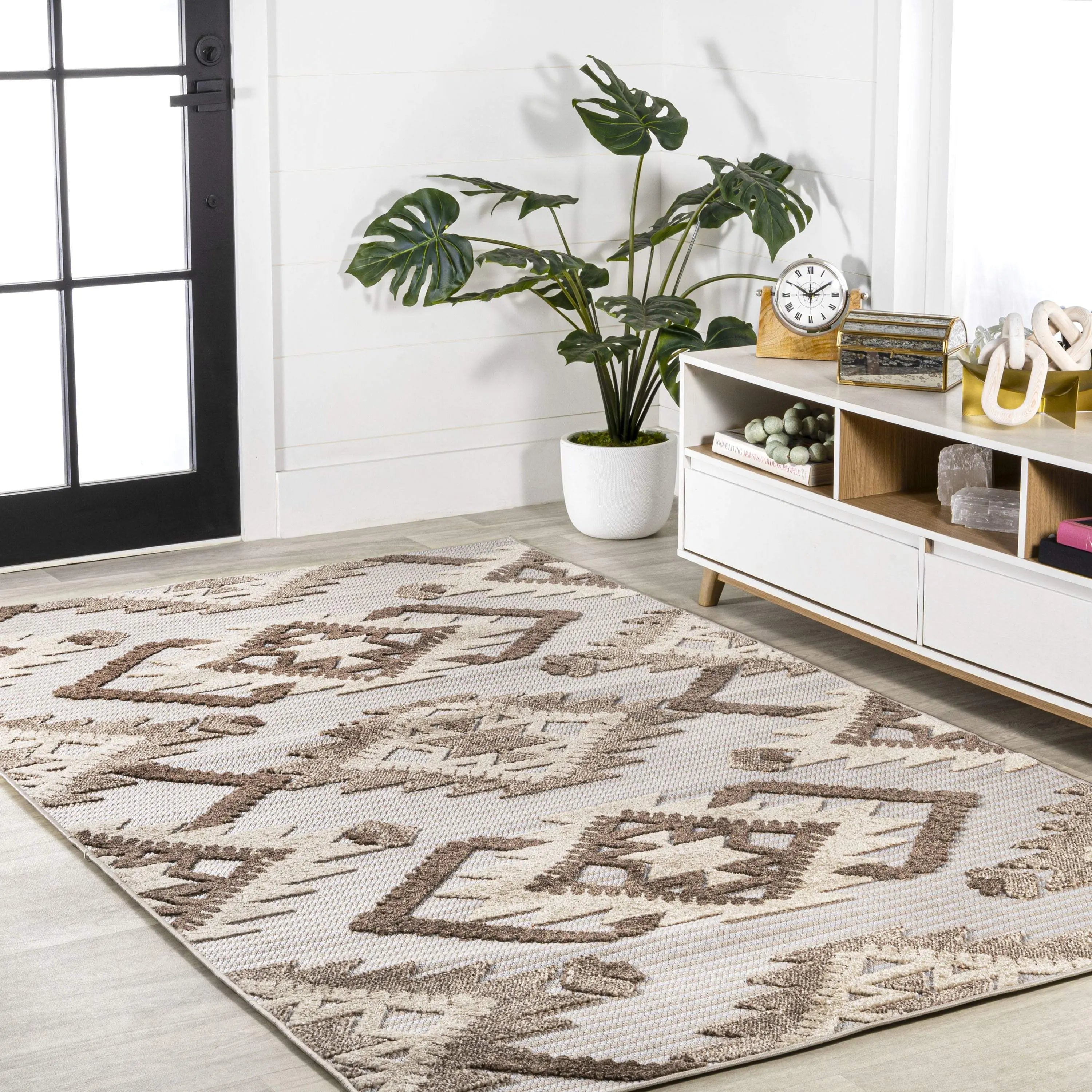 4' X 6' Brown And Ivory Moroccan Indoor Outdoor Area Rug - GreatEagleInc