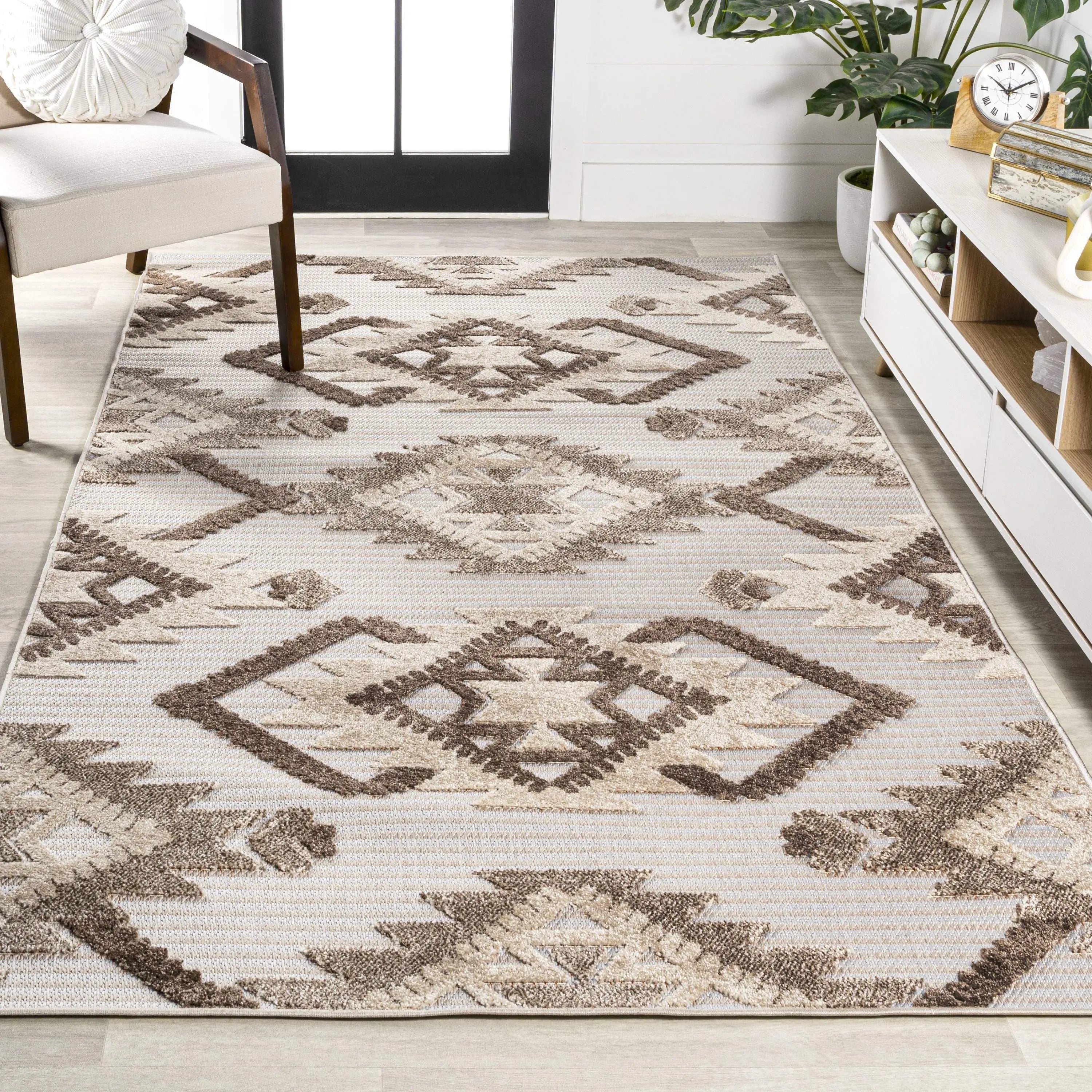 4' X 6' Brown And Ivory Moroccan Indoor Outdoor Area Rug - GreatEagleInc