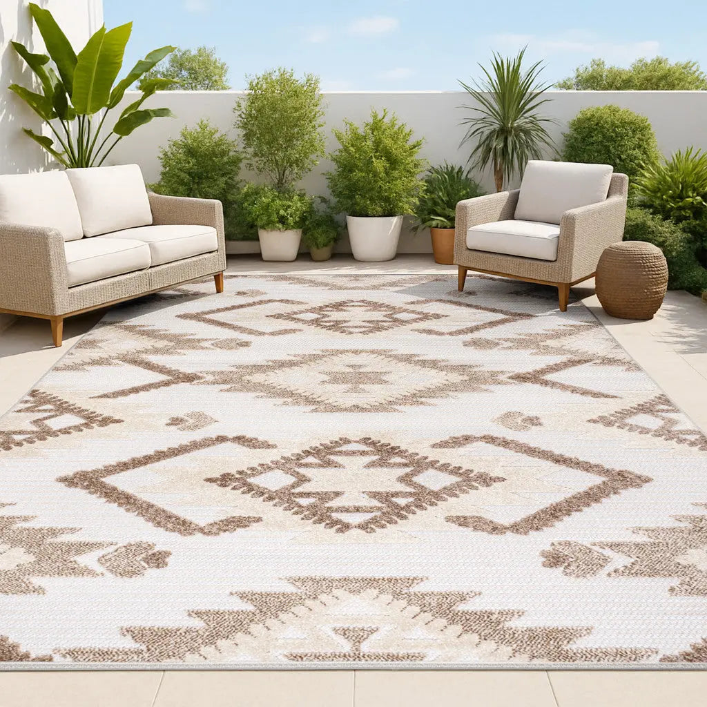 4' X 6' Brown And Ivory Moroccan Indoor Outdoor Area Rug - GreatEagleInc