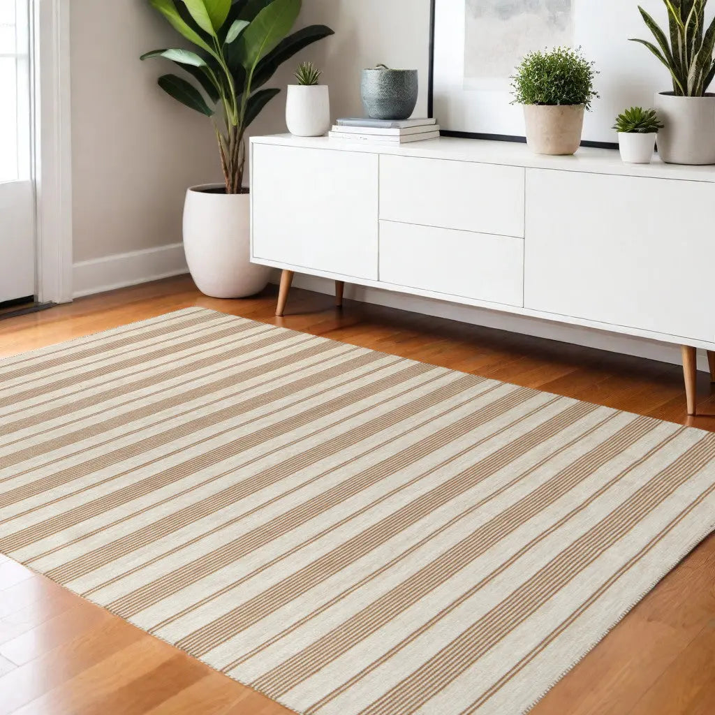 4' X 6' Brown and Ivory Striped Hand Woven Area Rug Homeroots Outdoor