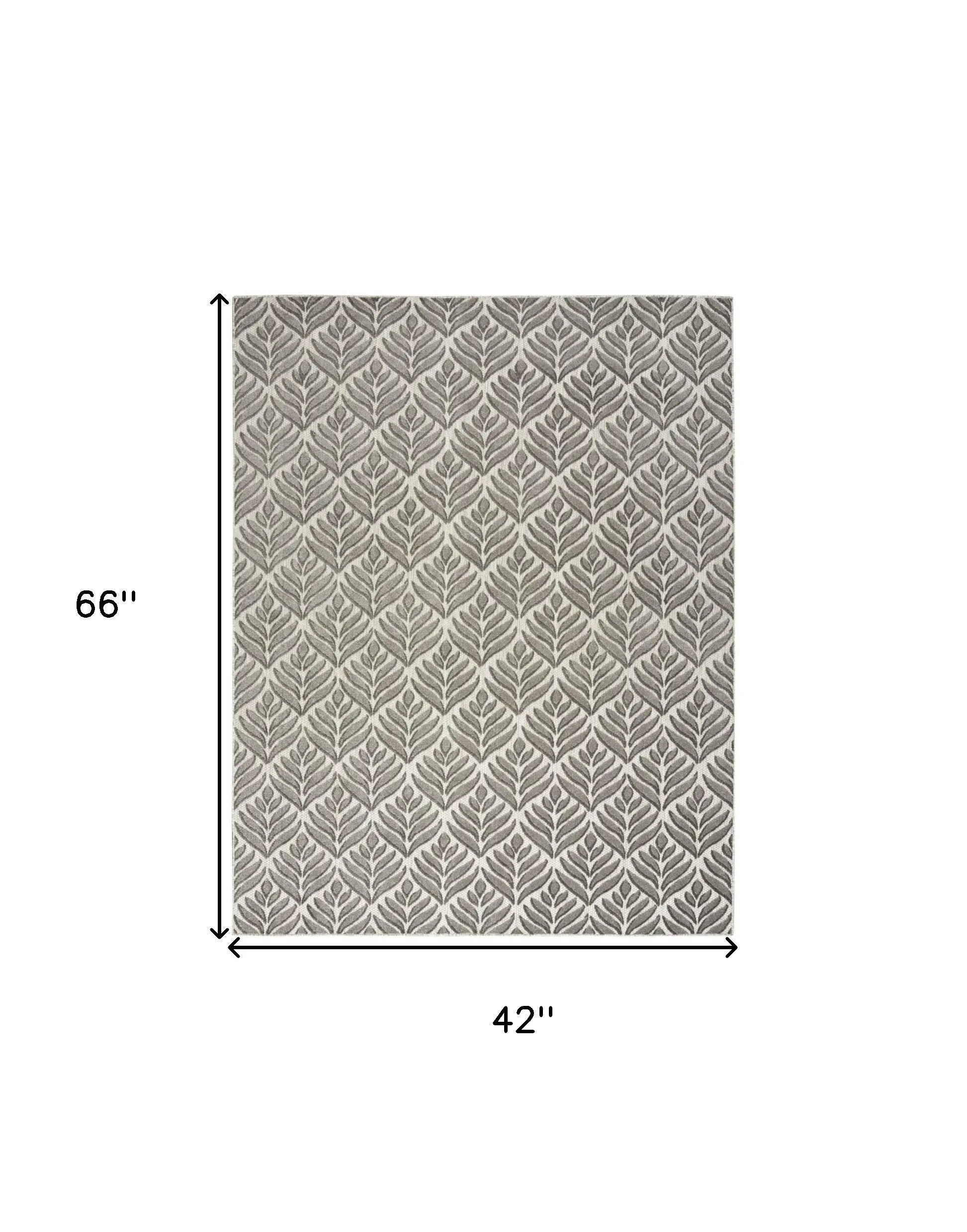 4' X 6' Charcoal Floral Stain Resistant Non Skid Area Rug Homeroots Outdoor