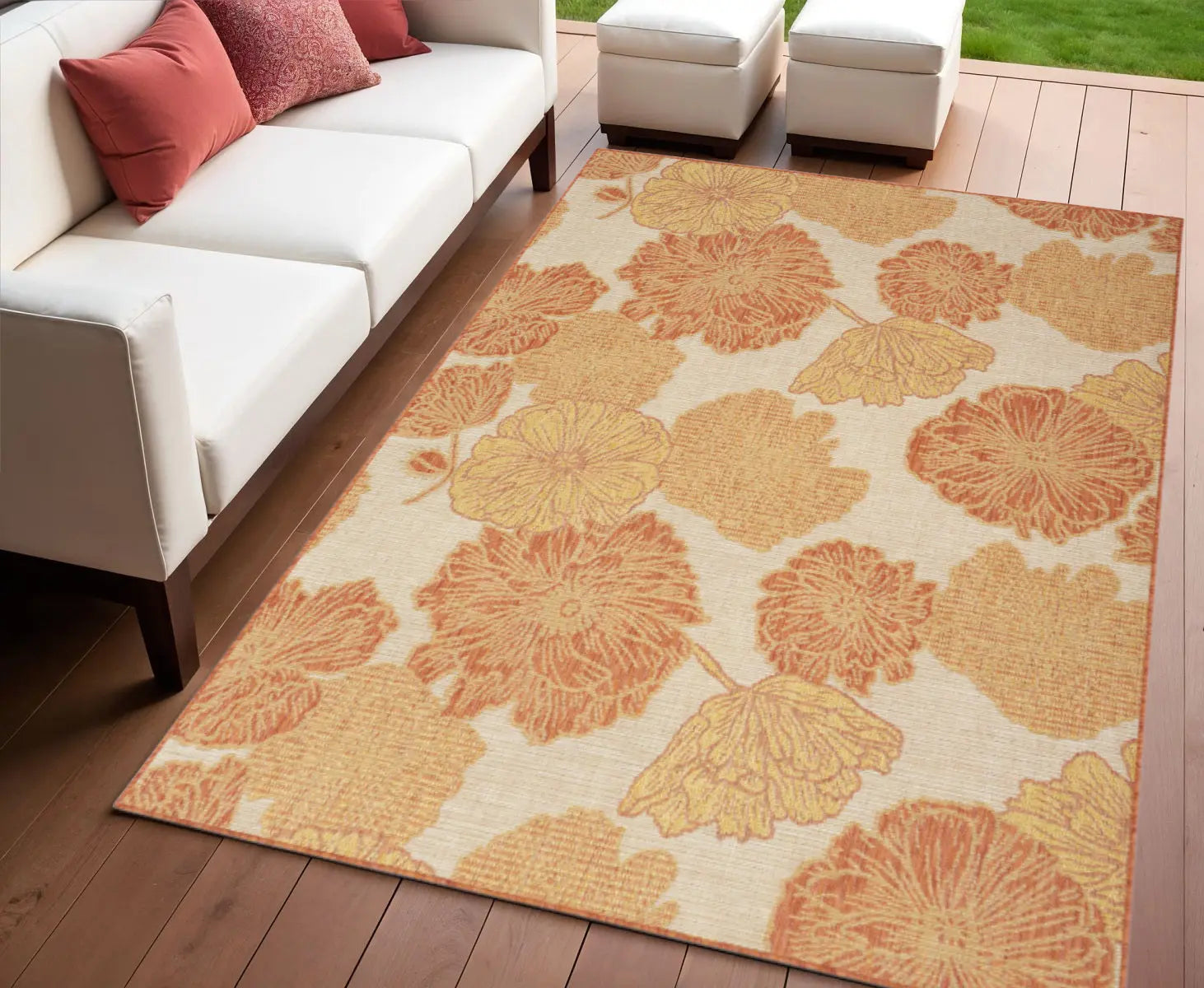 4' X 6' Coral And Beige Floral Indoor Outdoor Area Rug Homeroots Outdoor