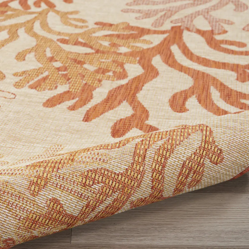 4' X 6' Coral And Beige Nautical Indoor Outdoor Area Rug Homeroots Outdoor