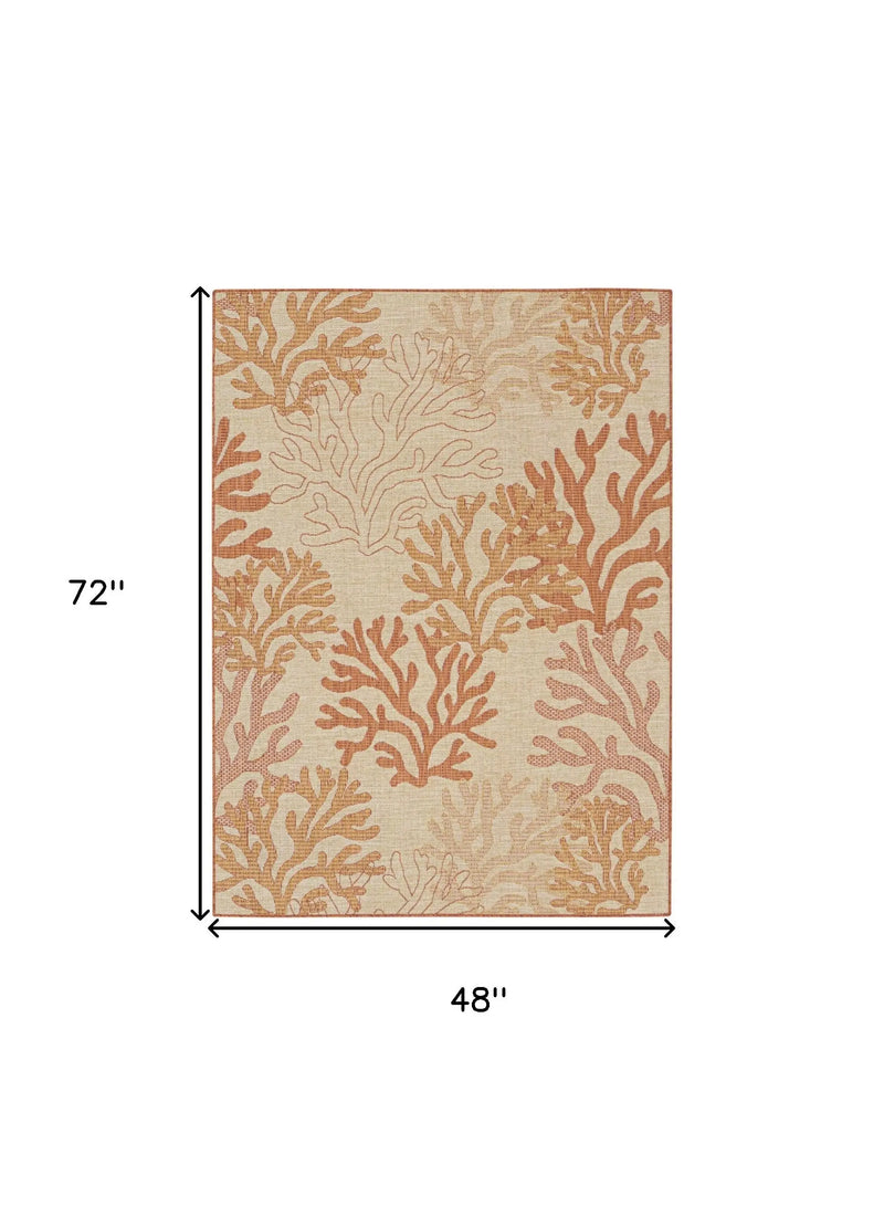 4' X 6' Coral And Beige Nautical Indoor Outdoor Area Rug Homeroots Outdoor